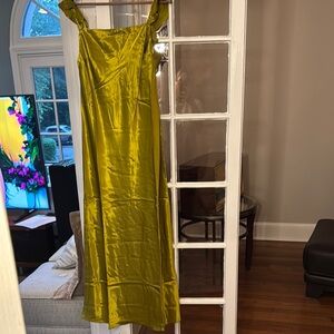 Anthropologie Chartreuse Satin Dress